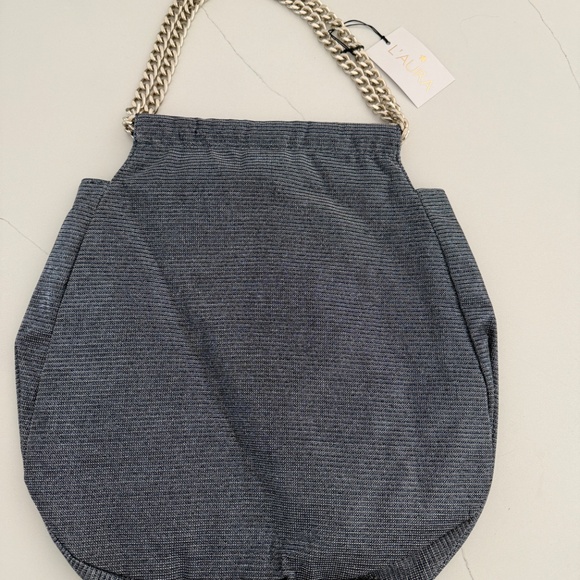 L'AURA Denim Striped Sparkle Miami Shoulder Bag Chain Strap NWT Large Bag - Picture 4 of 8